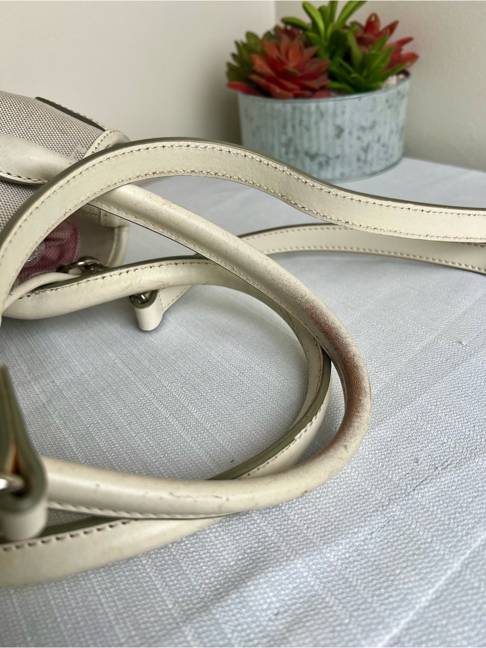 Dooney & Bourke Vintage Beige Logo Satchel with Cream Trim - Picture 7 of 10